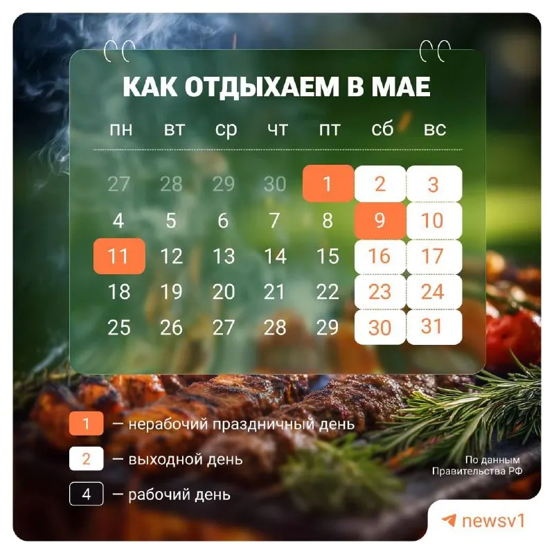 С 9 по 11 мая включительно в России установлены официальные нерабочие дни, посвящённые празднованию Дня Победы.
