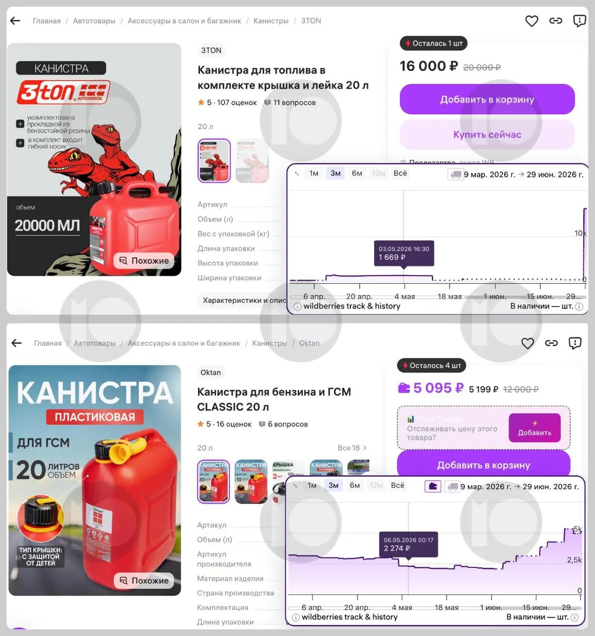 На фоне топливного кризиса цены на 20‑литровые канистры резко выросли: некоторые предложения подорожали в несколько раз, продажи и ажиотажный спрос увеличились.