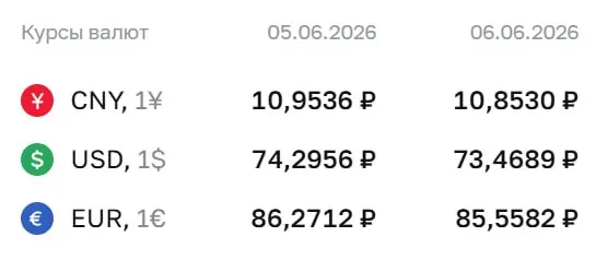 Официальный курс Центробанка на 8 июня: доллар — ₽73,47, евро — ₽85,56, юань — ₽10,85. По этим курсам проходят расчеты по ряду финансовых инструментов.