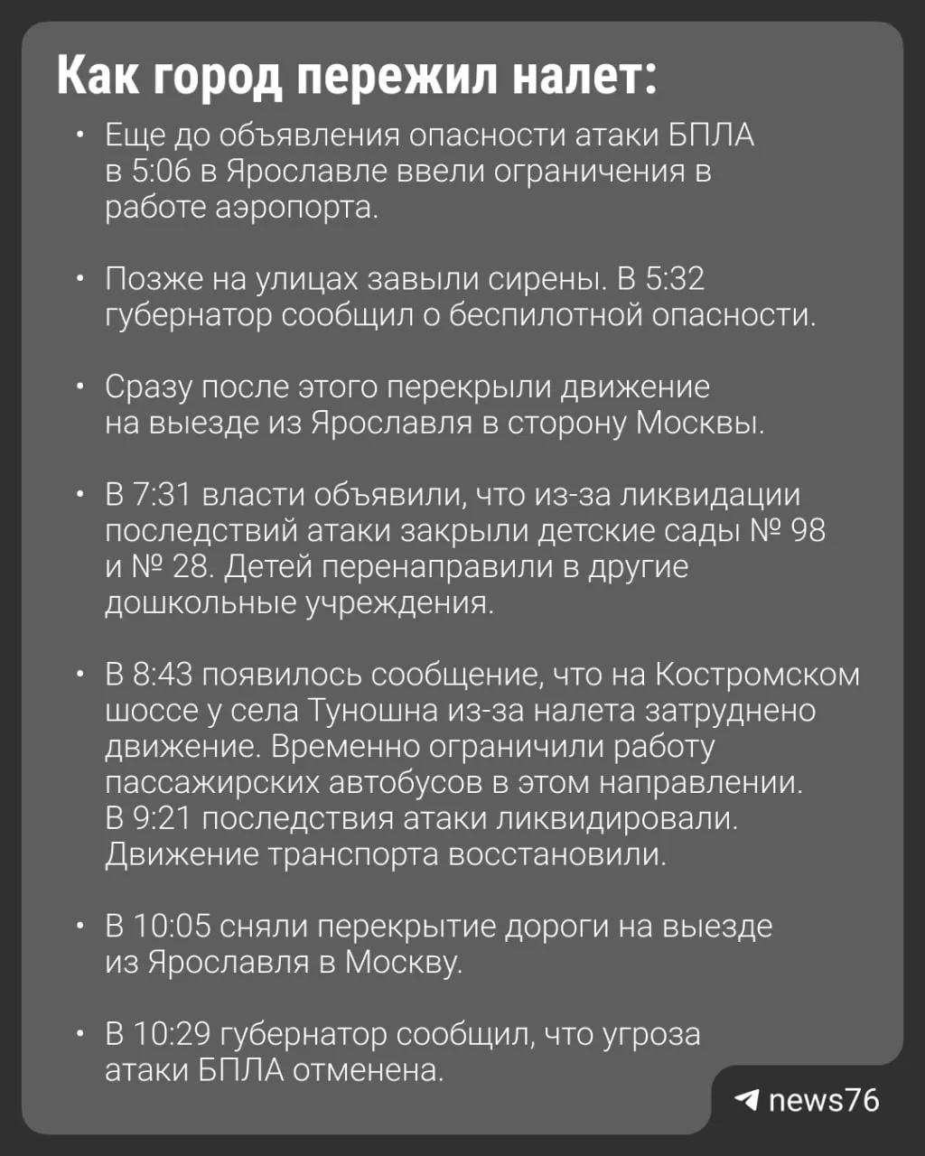 67 беспилотников обрушились на Ярославль; обломки попали в автобус, погиб один человек, 27 пострадали.