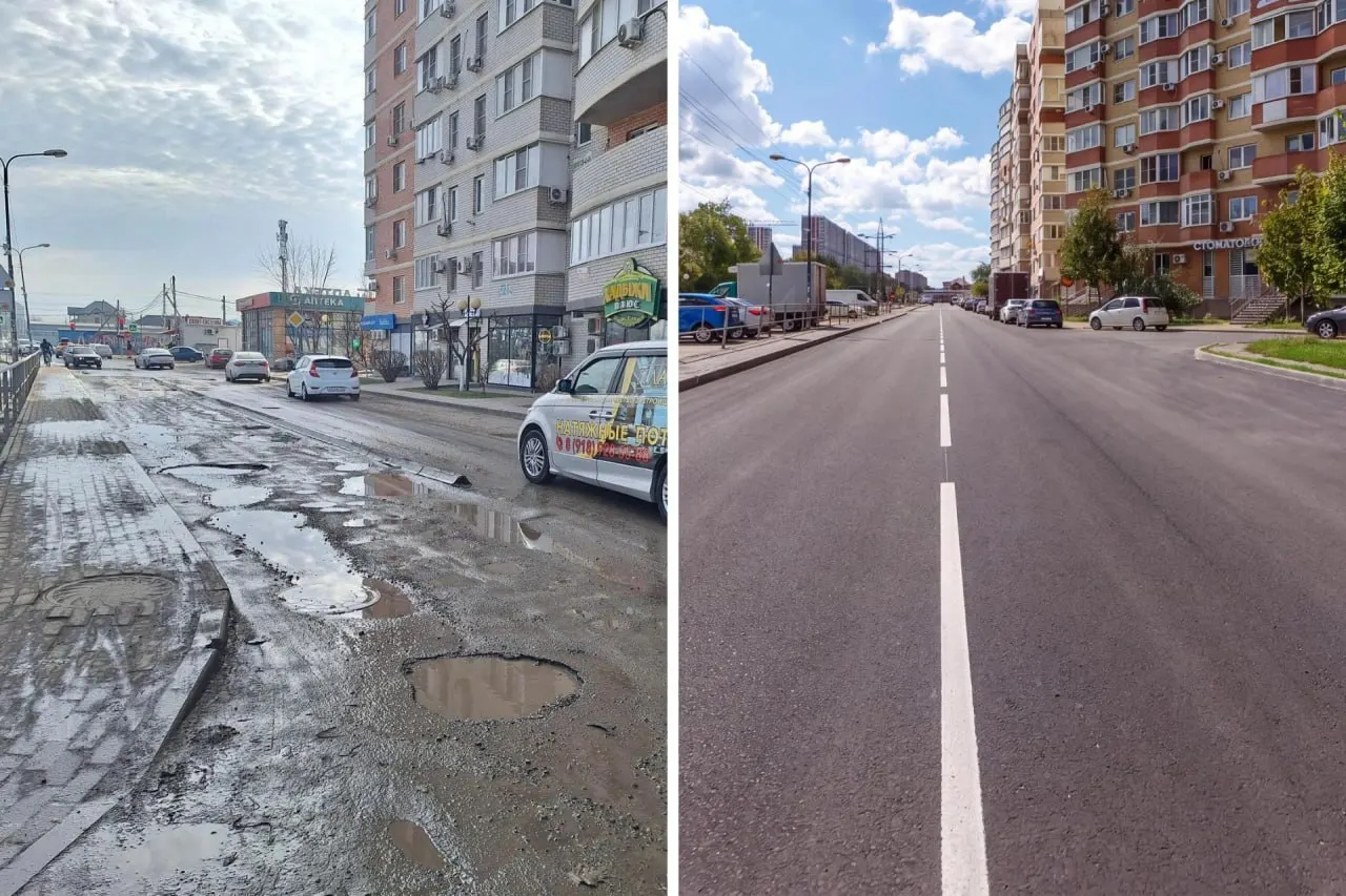 После капремонта на Командорской в Краснодаре возобновлено движение; обновлено основание дороги и ливневка, устранены прошлые проблемы с ямами.